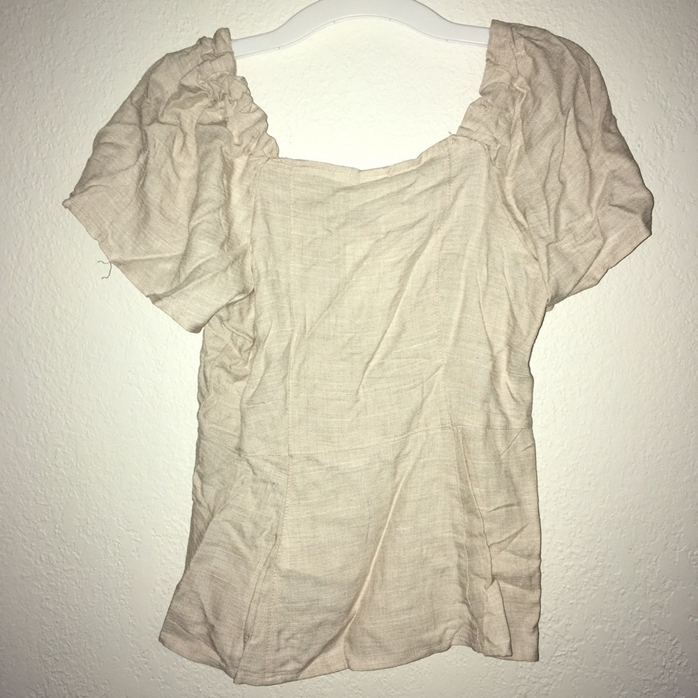 NWT tan linen button down short sleeve top size xxs - Picture 3 of 5